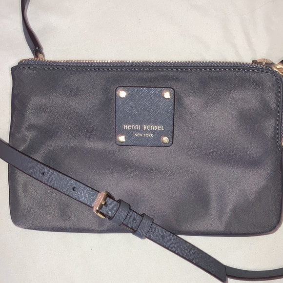 Henri Bendel New York Nylon Bag Grey Detach Adj Strap Purple Lining EXC! - Picture 2 of 14